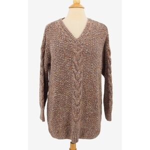 Sweater Fisherman Knit womens Large V-neck Preppy Shabby Chic Sweet Rain NEW